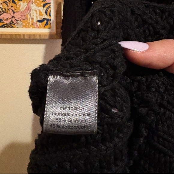 John Varvatos Black Silk Blend Chunky Knit Cardigan Sweater - Picture 3 of 7